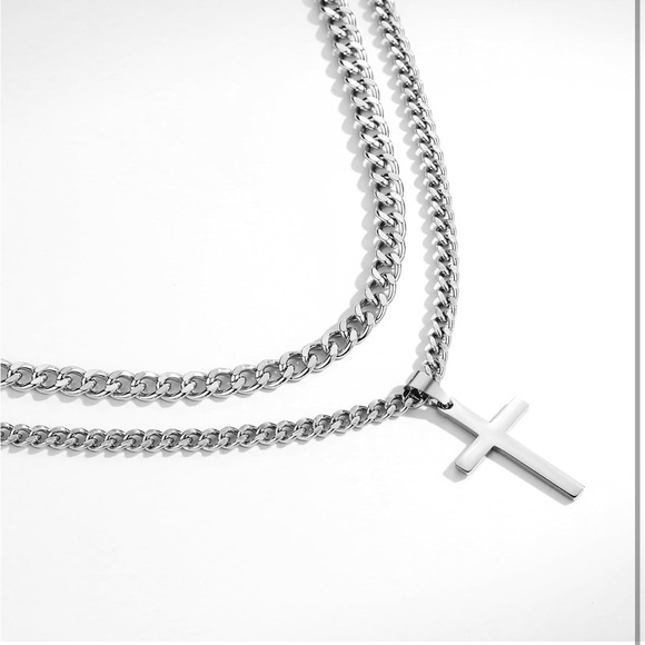 SENRAN Layered Cross Necklace Stainless Steel Cuban Link Chain 16-24 inch - Picture 2 of 7